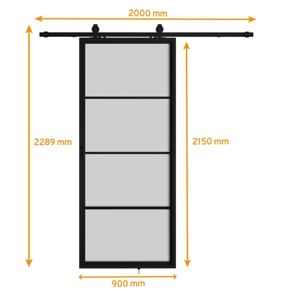 Glasschiebetür Komplettset Loftstyle offene Laufschiene 900x2150mm satiniert beidseitiger Softclose