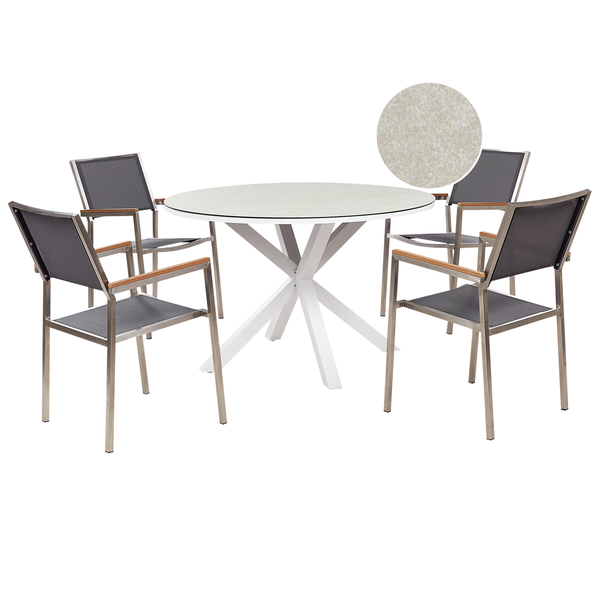 Gartenmöbel Set 4-Sitzer MALETTO/GROSSETO Metall Marmor Optik Grau / Beige