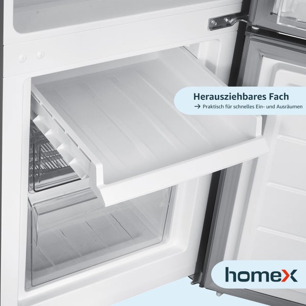 homeX Kühlschrank mit Gefrierfach Kühl-Gefrierkombination freistehend 173 Liter Nutzinhalt 40 dB CFS1110-S silber