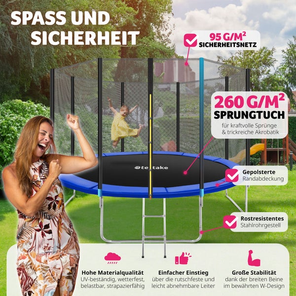 Trampolin tectake Garfunky Ø 396 cm,  GS zertifiziert inklusive Einstiegsleiter