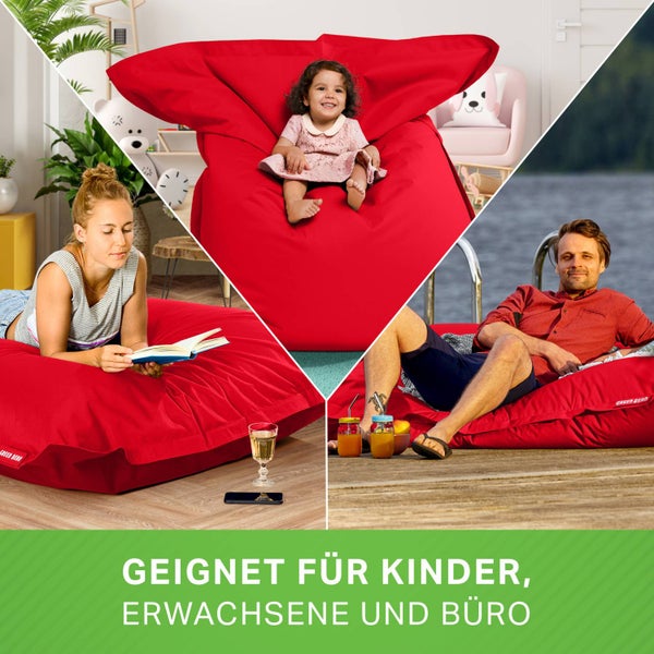 Green Bean Sitzsack 120x160cm 270 Liter Kinder & Erwachsene Bean Bag EPS Perlen Füllung Riesensitzsack Groß Draußen Outdoor Liegekissen Waschbar Wetterfest Lounge Chair Sitzkissen Bodenkissen Rot