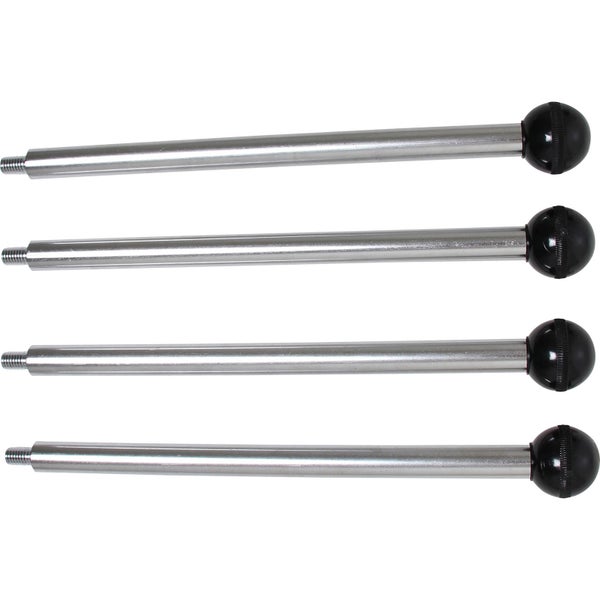 Vier Stellhebel mit Kugelgriff und Gewinde