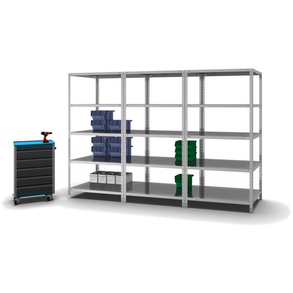 PROREGAL Fachbodenregal Schraubsystem Heavy-Duty Grundregal HxBxT 200 x 100 x 80 cm 5 Ebenen Fachlast 350 kg Beidseitig Nutzbar Verzinkt