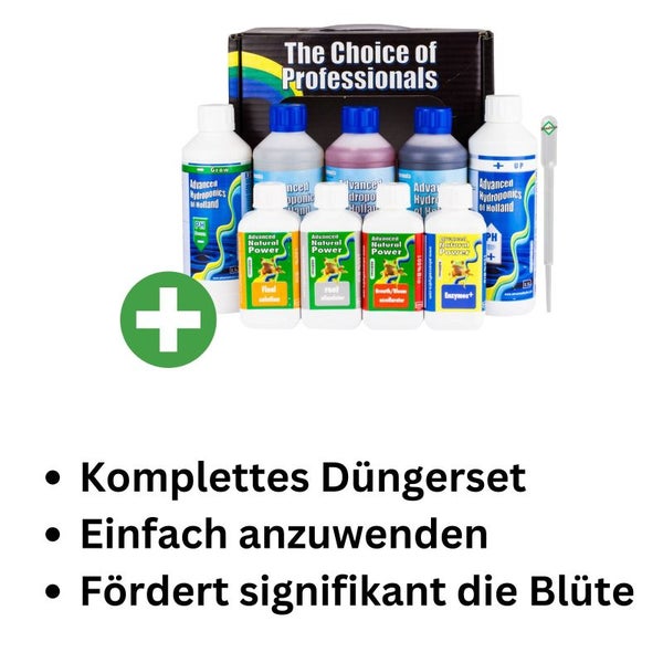 Advanced Hydroponics 9-Teiliges Dünger Starter-Set – Komplettnährstoffset für optimales Wachstum & Blüte, inklusive pH-Regulierung, Enzymen & Root, vielseitig für alle Pflanzenarten
