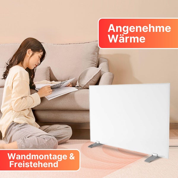 Sollero 450W Infrarotheizung Smart — Dual-Heizung, Stand- oder Wandmontage — WLAN-App, Fernbedienung, Timer — Inkl. Standfüße — Weiß, energiesparend