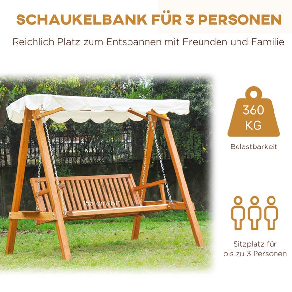 Outsunny Hollywoodschaukel, 3-Sitzer, L210 x B130 x H185 cm, Lärche, Natur+Crème