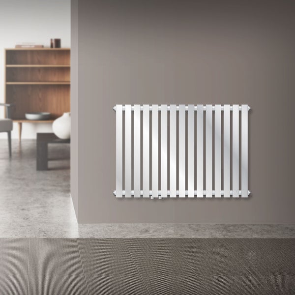 LuxeBath Designheizkörper Stella Horizontal 870 x 600 mm Chrom mit Mittelanschluss + Anschlussgarnitur mit Thermostat Universal Eck- und Durchgangsform, Bad Heizkörper Paneelheizkörper Badheizkörper