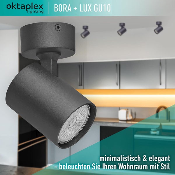 Bora Deckenstrahler GU10 LED 400lm 2700K warmweiß 4,8W 230V Schwenkbar 1-flammig Aluminium Deckenleuchte Wandstrahler