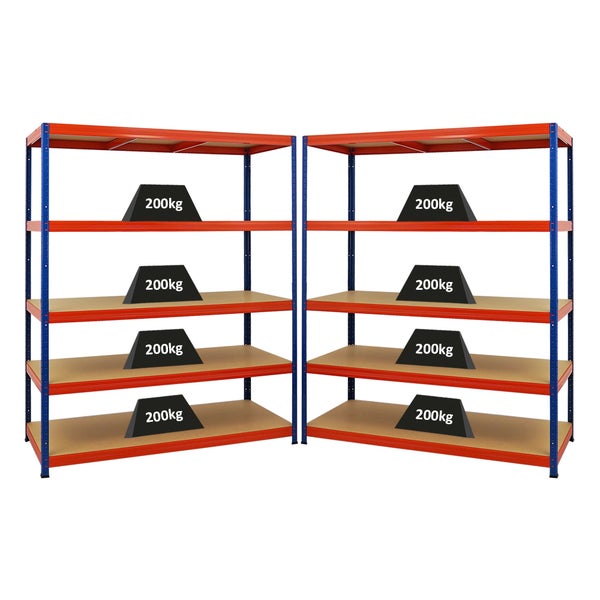 PROREGAL Mega Deal 2x Schwerlastregal Giant Elephant HxBxT 180 x 150 x 60cm Fachlast 200kg Blau-Orange