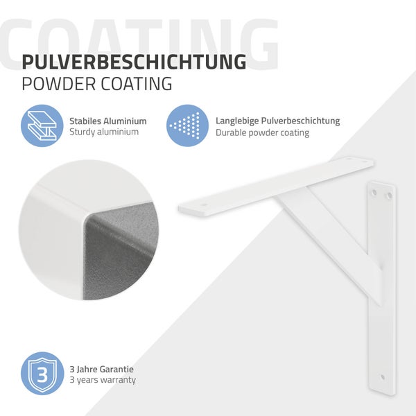 ML-Design 2 Stück Regalhalterung 240x240 mm, Weiß, Aluminium, Schwebende Regalhalterungen, Regalwinkel, Wandhalterung für Regalbrett, Regalträger für Wandmontage, Wandregal Wandkonsole Regalstütze