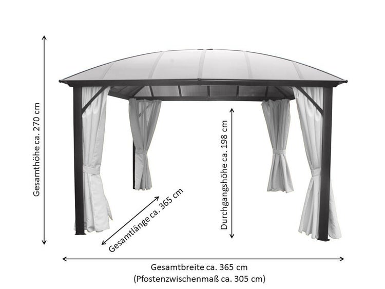 Kuppeldachpavillon 365 x 365 x 270 cm, mit Seitenteilen, anthrazit, lichtgrau