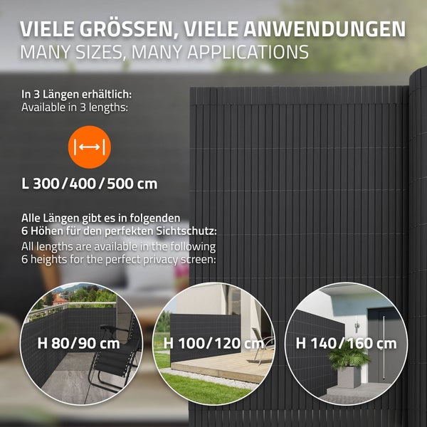 ECD Germany PVC Sichtschutzmatte 160x700 cm (1x3m + 1x4m) Anthrazit, Sichtschutzzaun 3-Gewicht-Verstärkung, UV-beständig, Windschutz Balkonverkleidung Zaunblende Sichtschutz für Garten Balkon Terrasse