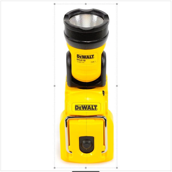 DeWALT Akku-LED-Leuchte DCL510, 10,8 Volt, mit verstellbarem Kopf und Gürtelclip.