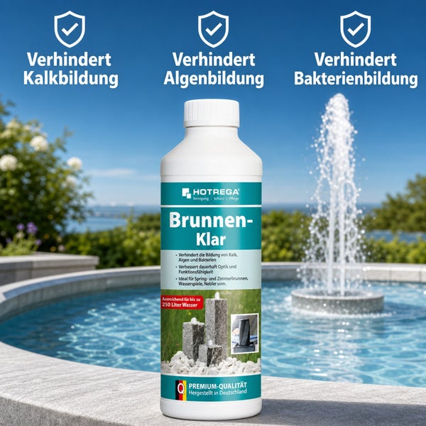 Hotrega Brunnen-Klar Wasserpflegemittel zur Vorbeugung von Kalk Algen und Bakterien für Springbrunnen und Zimmerbrunnen