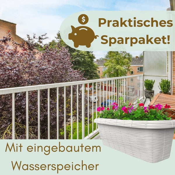 Blumenkasten mit eingebautem Wasserspeicher für den Balkon