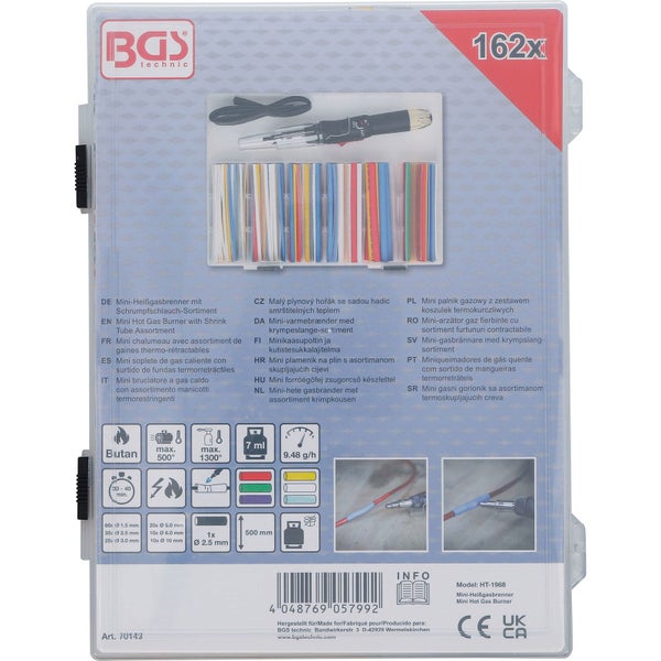 BGS Mini-Heißgasbrenner mit Schrumpfschlauch-Sortiment farbig mit Piezo-Zündung 162tlg. - 70143