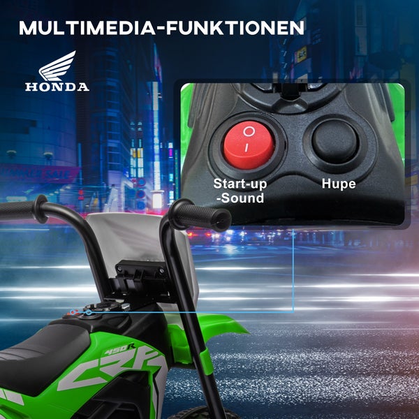HOMCOM Kinder Elektro-Motorrad, 6V, mit Hupe, Startup-Musik, Kinderfahrzeug, 3km/h, für 3-6 Jahre, 71L x 40,5B x 43,5H cm, Kunststoff, Metall, Grün