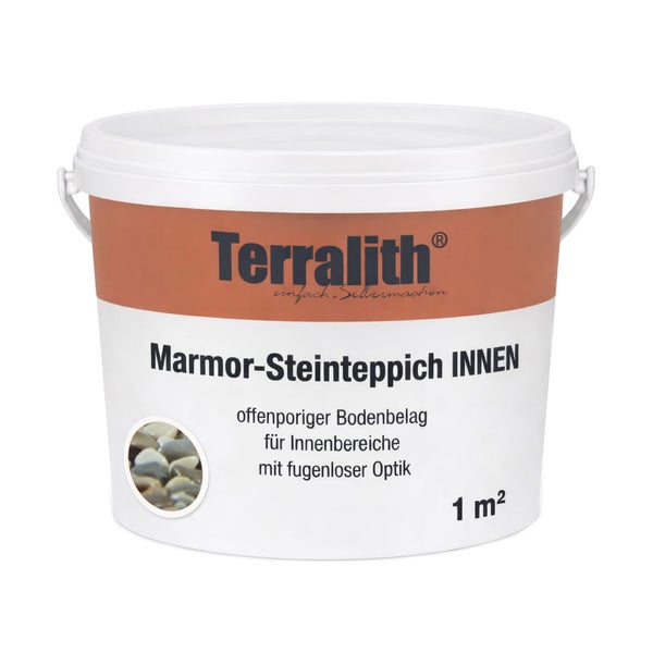 Terralith Marmor-Steinteppich für den Innenbereich im 1 Quadratmeter Eimer.
