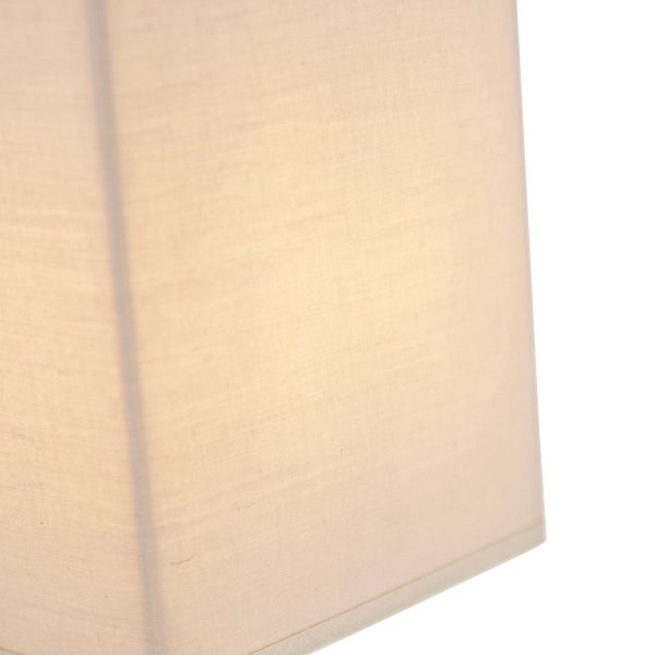 Detailaufnahme eines eckigen Lampenschirms aus Textil mit Gewebestruktur.