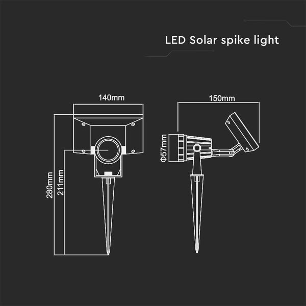Schwarze Solar-Spike-Leuchte - IP65 - 2W - 40 Lumen - 3000K