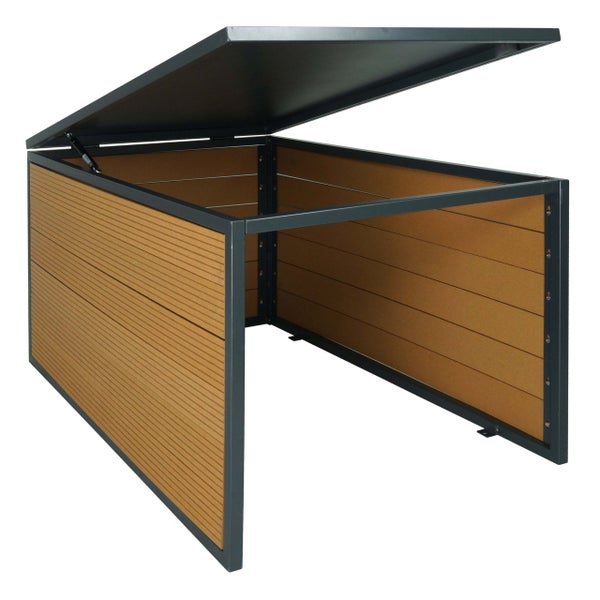 Aufbewahrungsbox für den Außenbereich mit offenem Deckel.