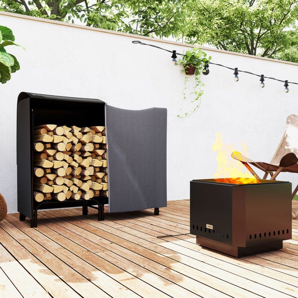 Outsunny Kaminholzregal, aus Segeltuch, 600D Oxford Wasserabweisende Abdeckung, für Garten, Terrasse, 120 x 36 x 99 cm, Metall, Schwarz