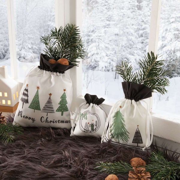 FRANK FLECHTWAREN | Geschenktäschchen XMAS, 3er Set, POLYESTER, 12 x 16 cm, 15 x 22 cm, 20 x 26 cm