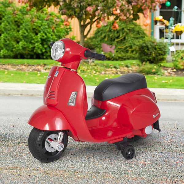 HOMCOM VESPA Elektromotorrad, 18-36 Monate, 3 km/h, LED-Licht Sound, 66,5 x 38 x 52 cm, Kunststoff, Metall, Rot