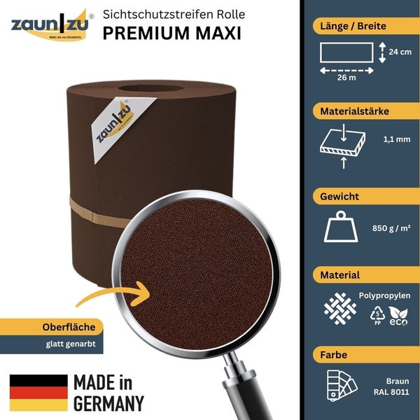 Zaun zu Sichtschutzstreifen Rolle Premium Maxi aus Polypropylen, Länge 26 Meter
