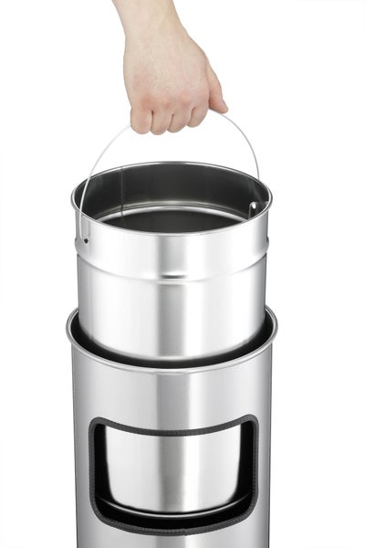 Durable 333223 Papierkorb Metall mit Ascher Safe, selbstlöschender Standaschenbecher mit 17l Mülleimer und 2l Ascher, silber