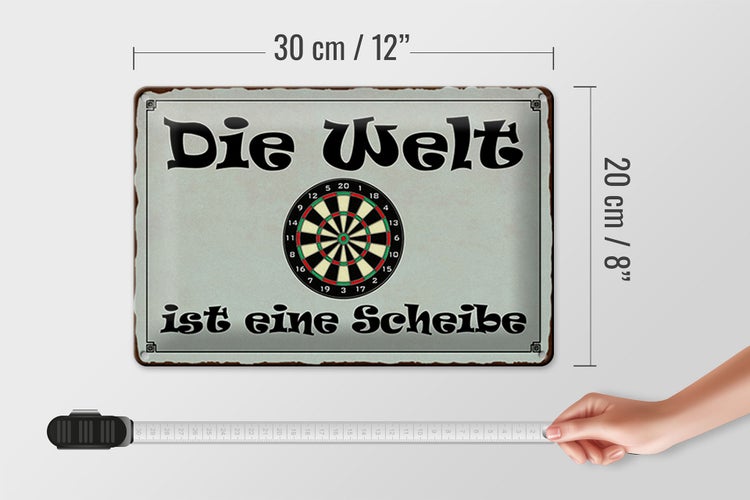 Blechschild Spruch 30x20cm Darts die Welt ist eine Scheibe