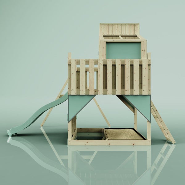 Spielturm mit Rutsche, Leiter und Sandkasten aus Holz