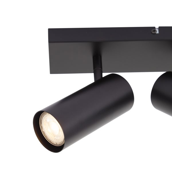 Moderne Deckenleuchte mit zwei zylindrischen LED Strahlern in minimalistischem Design zur direkten Beleuchtung