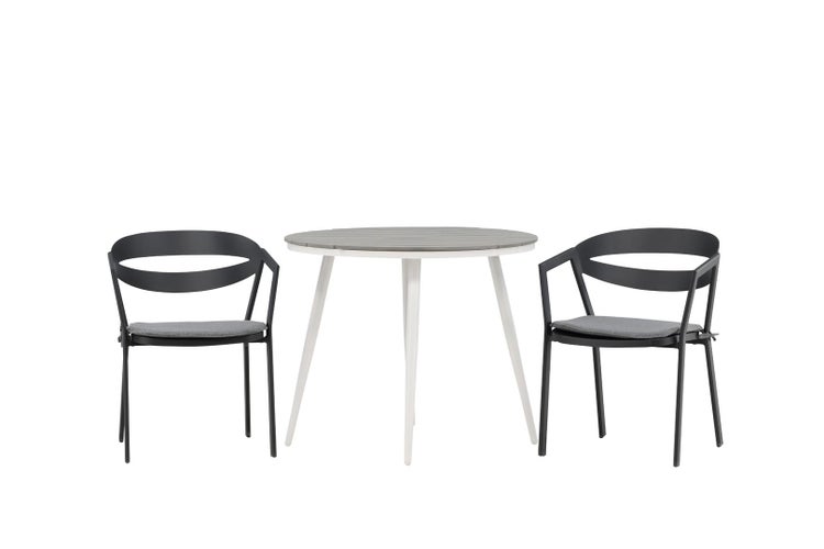 Break Gartenset Tisch 90x90cm, 2 Stühle Wear, grau,schwarz. 90 X 74 X 90 cm