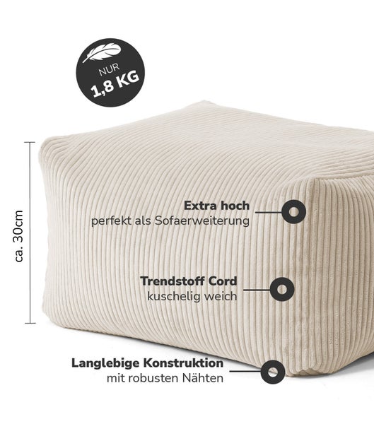 mokebo Pouf oder Hocker aus Cord 'Der Ruhestifter', Sitzhocker oder Sitzpouf in Beige