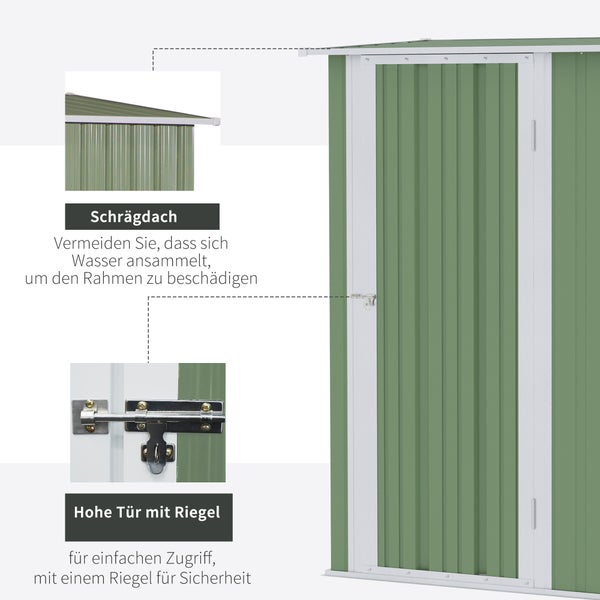 Outsunny Gerätehaus, Geräteschuppen mit Tür, Outdoor, 142 x 84 x 189 cm, Stahl, Grün