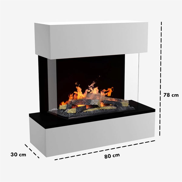 GLOW FIRE Elektrokamin 'Hölderlin Sims'| Wasserdampf Kamin mit OMC 600 inkl. Holz in weiß als Wandkamin| HxBxT: 88x80x30 cm