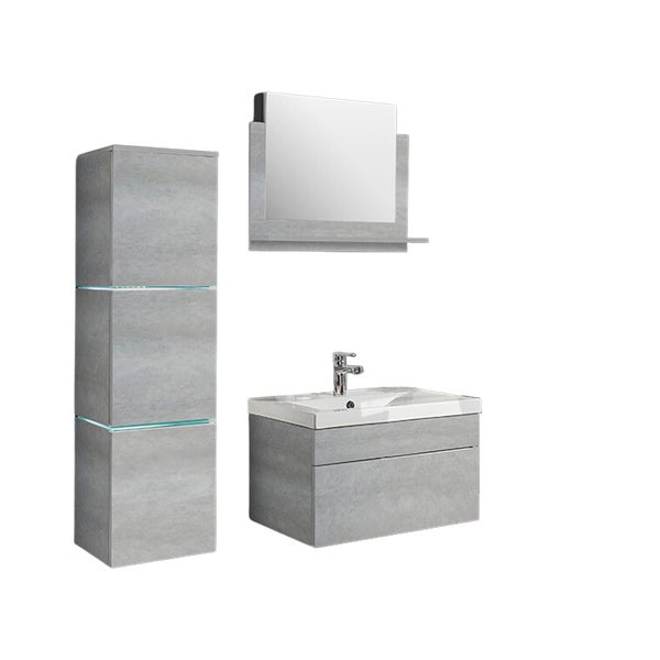 Home Deluxe - Badmöbel-Set - WANGEROOGE Grau - Large - inkl. Waschbecken und komplettem Zubehör - Breite Waschbecken: 60 cm | Badezimmermöbel Waschtisch Badmöbelset