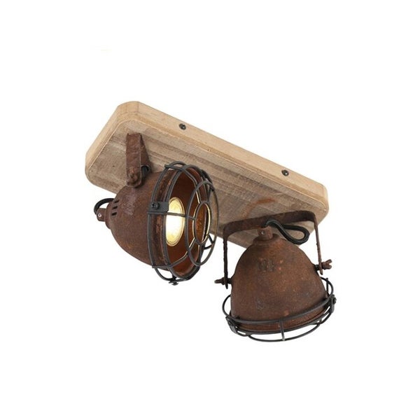 Deckenleuchte mit zwei Strahlern, Metall und Holz