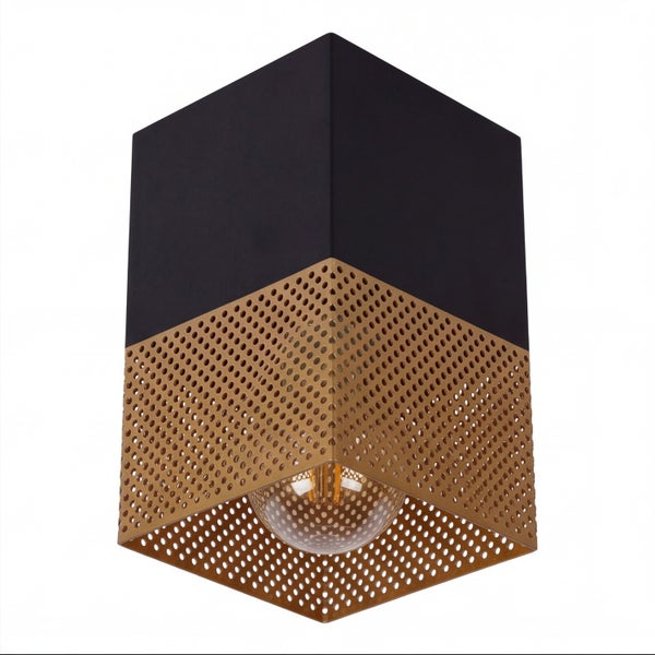 Quadratische Deckenleuchte aus Metall mit gelochtem Schirm in modernem Design.