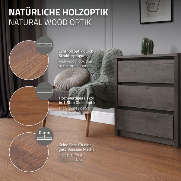 ML-Design Deluxe PVC Bodenbelag, Selbstklebende Vinyl-Dielen, Vinylboden, 91,5 cm x 15,3 cm x 2 mm, Dicke 2mm, 11,15m²/80 Dielen, Roteiche, Braun, Holzoptik, rutschfest, wasserfest, Einfache Verlegung