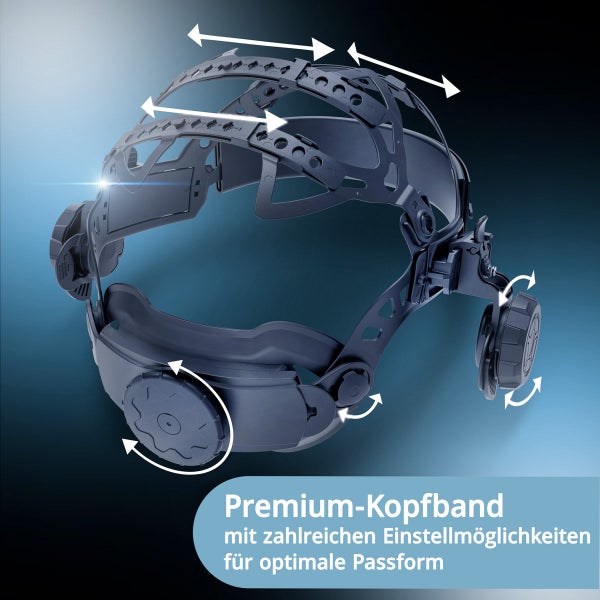 Premium-Kopfband für Schweißmasken mit vielfältigen Einstellmöglichkeiten für eine individuelle Passform und hohen Tragekomfort.