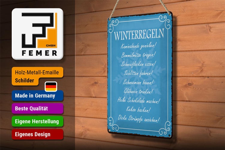 Blechschild Spruch 20x30cm Winterregel Kaminabende Glühwein