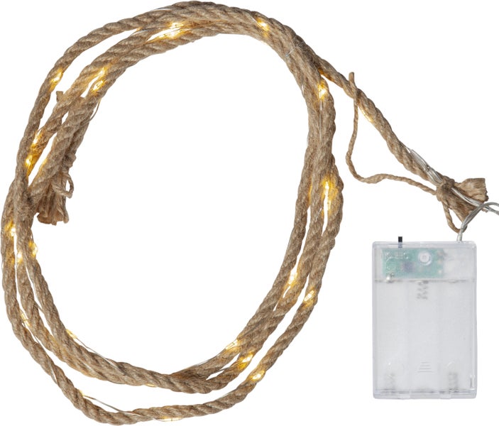 LED Lichterkette aus Hanfseil mit Batteriebetrieb
