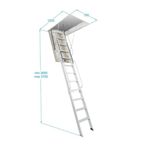 HandyStairs klappbare Dachbodentreppe – Dachbodenleiter aus Metall (RAL9003) – 70 x 120 cm – Höhe 265/275 cm