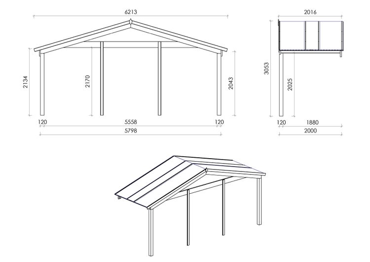 Überdachung für Veranden, Terrassen und Gartenhäuschen - 6x2m