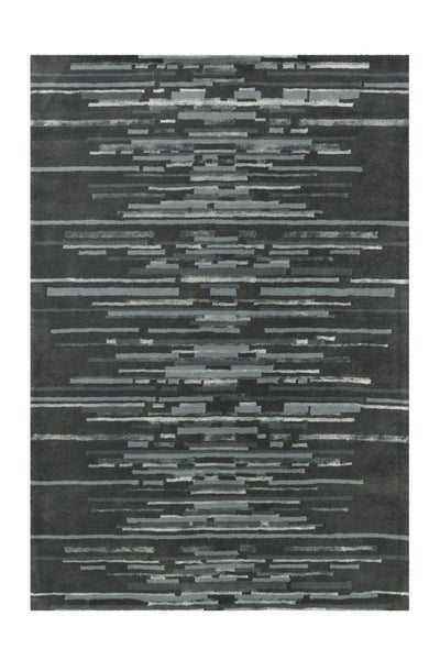 Rechteckiger Teppich mit einem abstrakten Muster aus horizontalen Linien.