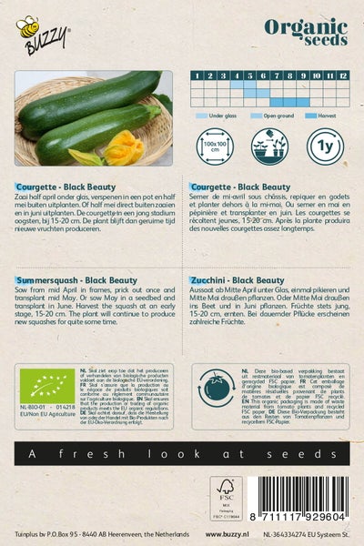 Bio Zucchini Black Beauty Samenpackung mit Anbauhinweisen