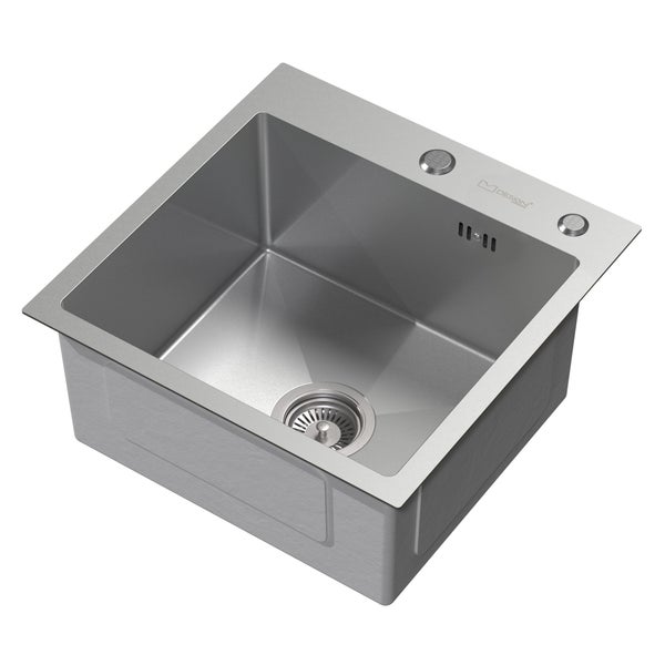 ML-Design Spülbecken Edelstahl 45x45 cm, Küchenspüle eckig, 1 Becken klein, Einbauspüle mit 2 Löchern, Edelstahlspüle mit Ab- und Überlaufgarnitur, Einzelbecken mit Siphon, Waschbecken Küche, Spüle