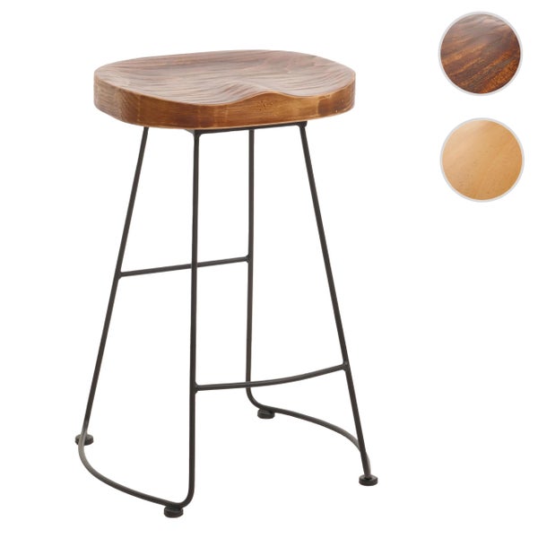Barhocker mit Sitzfläche aus Holz und Gestell aus Metall